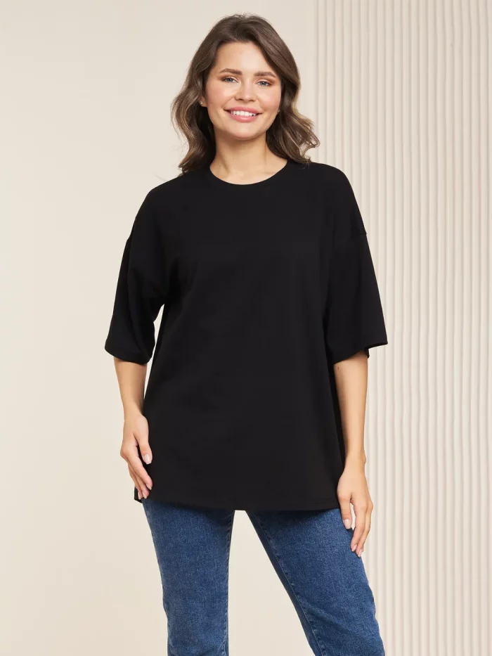 Женская футболка базовая чёрная OVER SIZE