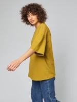 Женская футболка базовая горчичная OVER SIZE