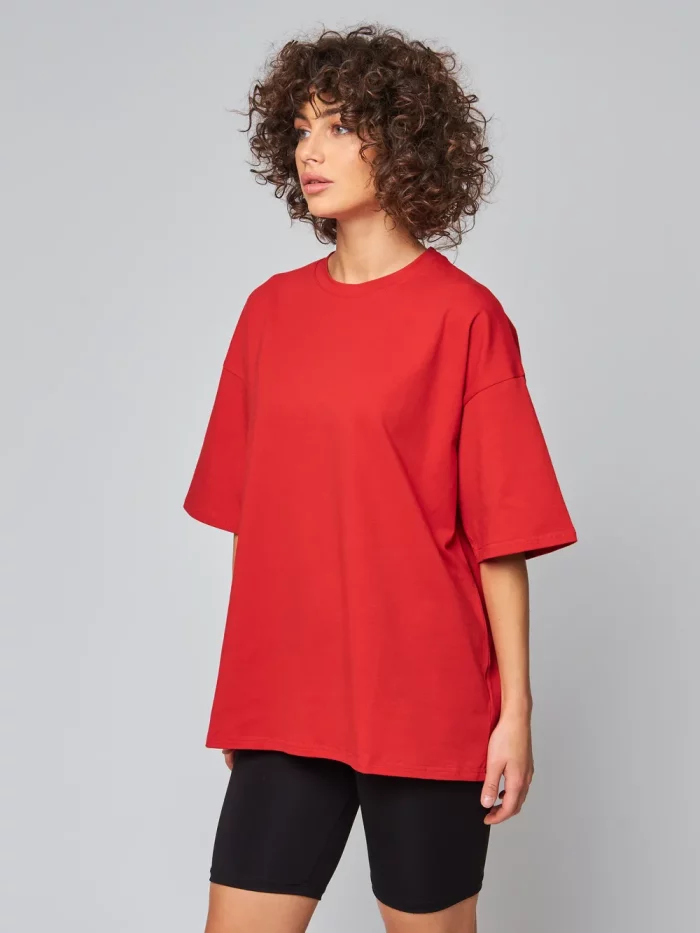 Женская футболка базовая красная OVER SIZE