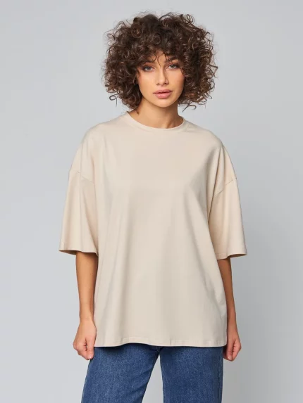 Женская футболка базовая светло-бежевая OVER SIZE