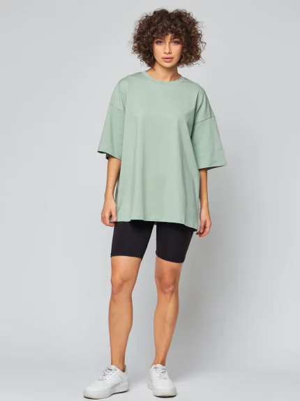 Женская футболка базовая зеленая OVER SIZE