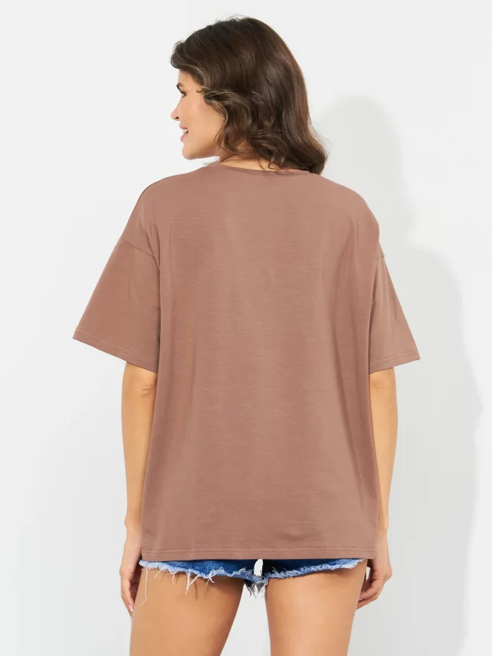 Женская футболка базовая тёмно-коричневая OVER SIZE