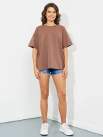Женская футболка базовая тёмно-коричневая OVER SIZE