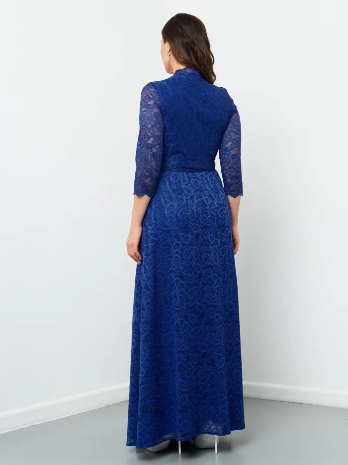 Платье «Ажур» вечернее на запахе синее