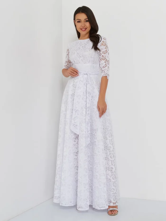 Платье «Гипюр» длинное кружевное белое