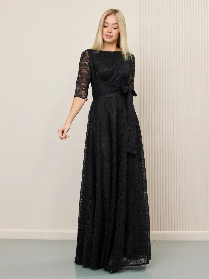 Платье «Гипюр» длинное кружевное чёрное