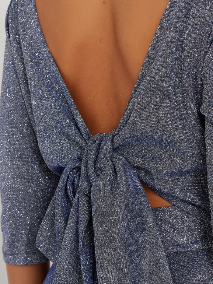 платье "Песок" с декольте и блестками синее