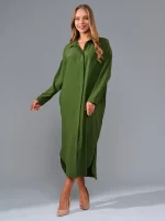Платье «Рубашка» свободная миди зеленое