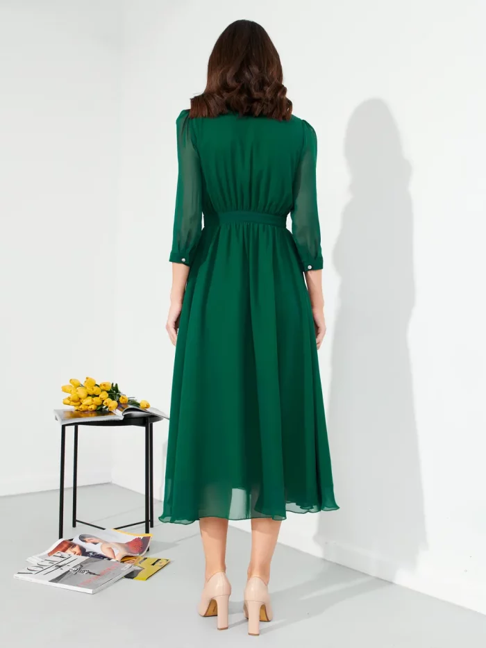 Платье «Шифон» миди с запахом зеленое