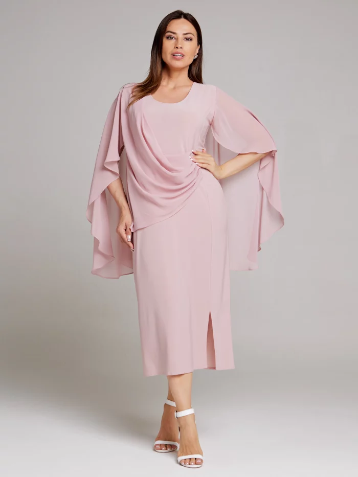 Платье розовое с накидкой